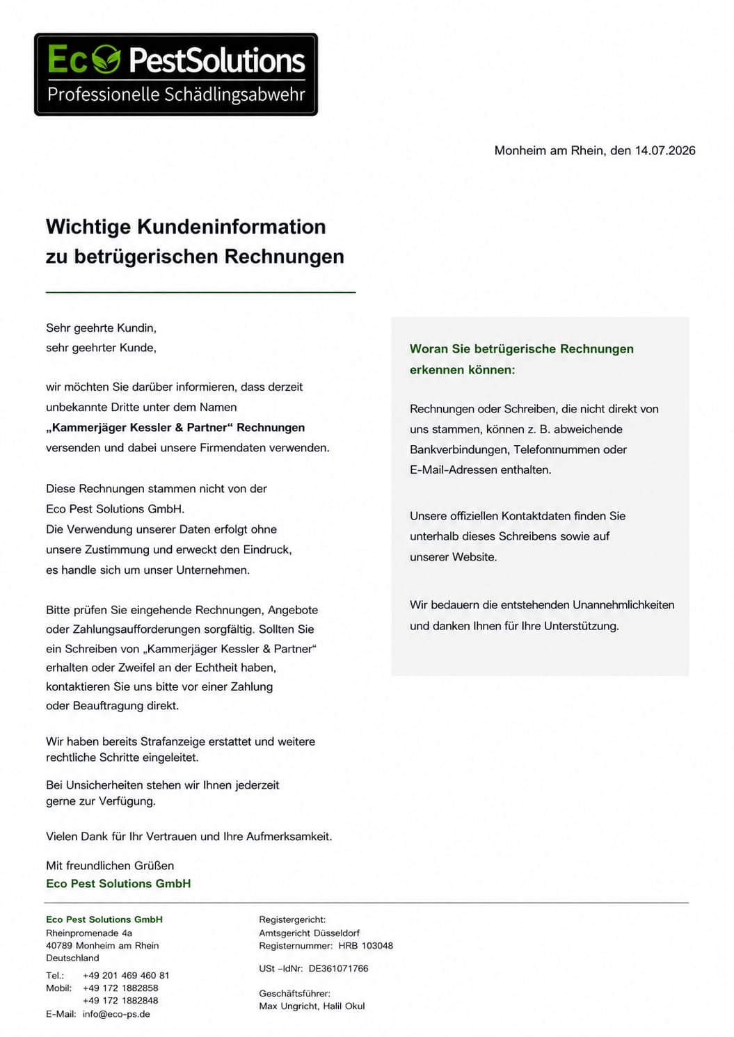 Wichtiger Hinweis